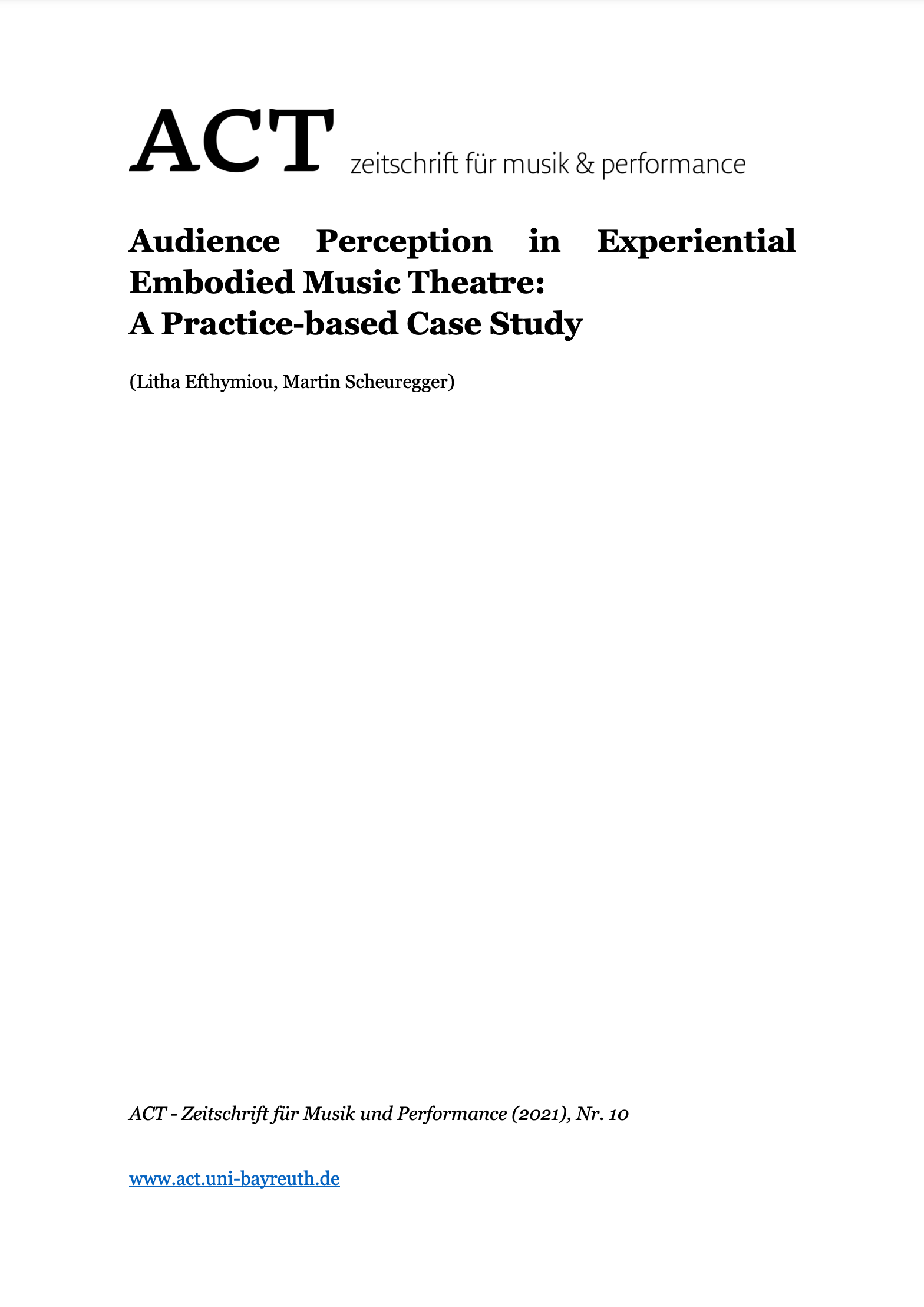 Audience perception in experiential embodied music theatre: a practice-based case study